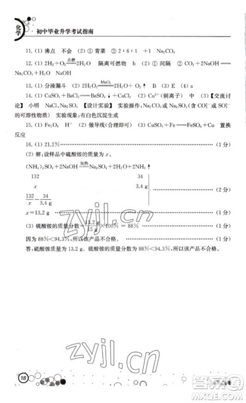 江苏凤凰科学技术出版社2023初中毕业升学考试指南九年级化学通用版参考答案