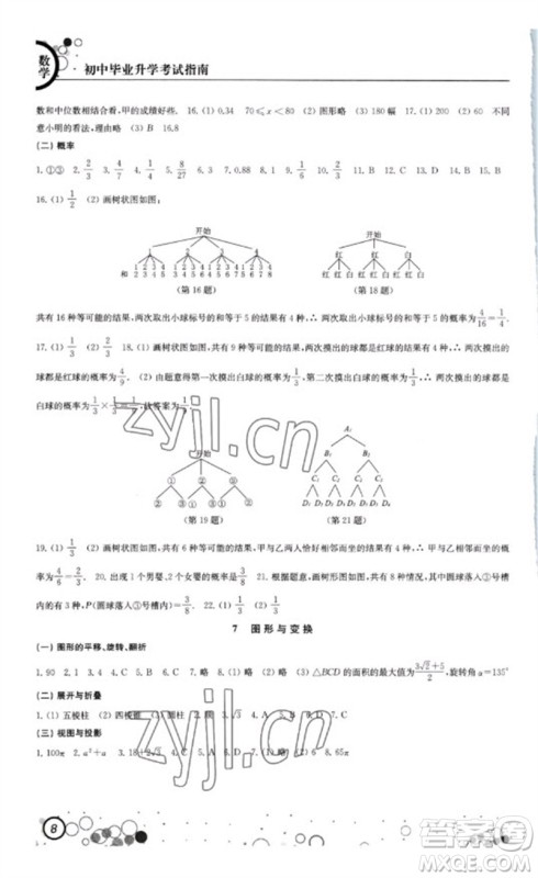 江苏凤凰科学技术出版社2023初中毕业升学考试指南九年级数学通用版参考答案