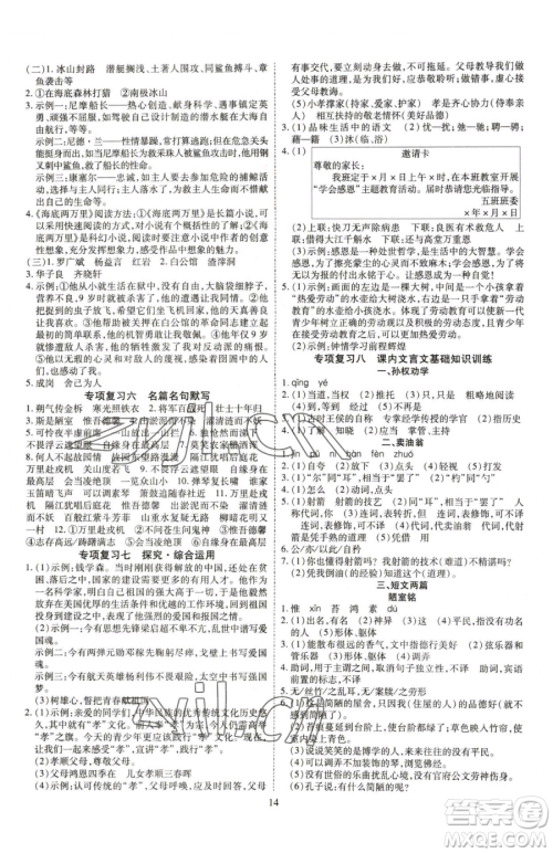 云南美术出版社2023畅行课堂七年级下册语文人教版参考答案