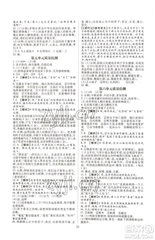 云南美术出版社2023畅行课堂七年级下册语文人教版参考答案