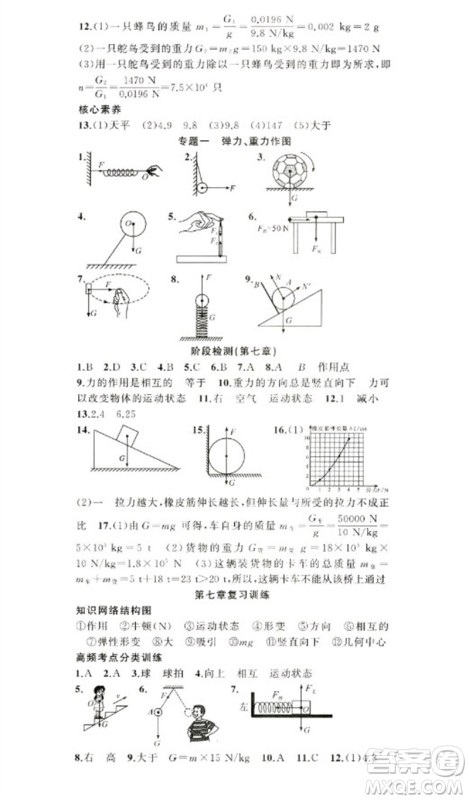 新疆青少年出版社2023原创新课堂八年级物理下册人教版参考答案