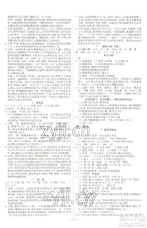 延边教育出版社2023畅行课堂九年级下册语文人教版参考答案