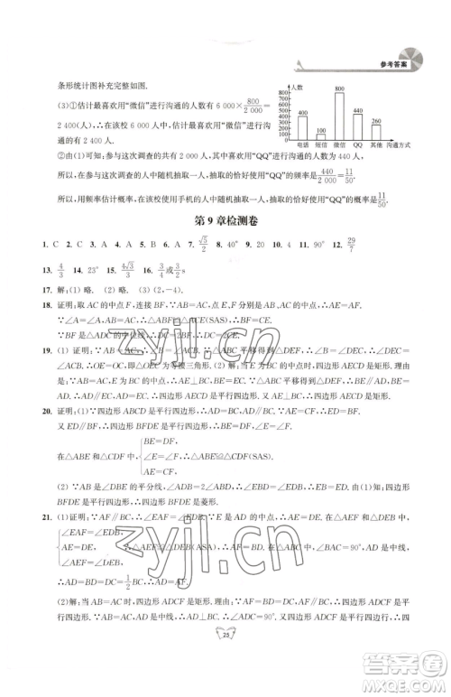 江苏人民出版社2023创新课时作业本八年级下册数学苏科版参考答案