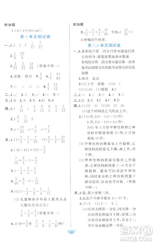 新疆青少年出版社2023原创新课堂五年级数学下册人教版参考答案