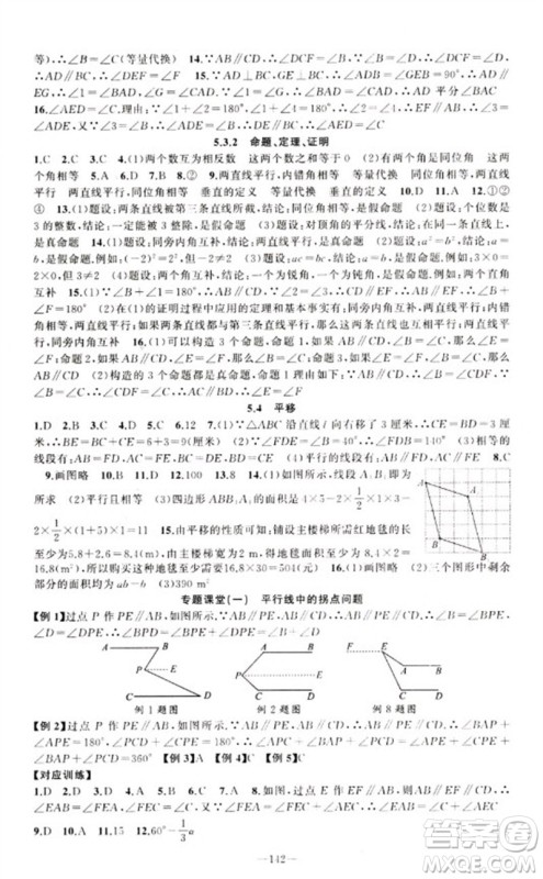 新疆青少年出版社2023原创新课堂七年级数学下册人教版参考答案