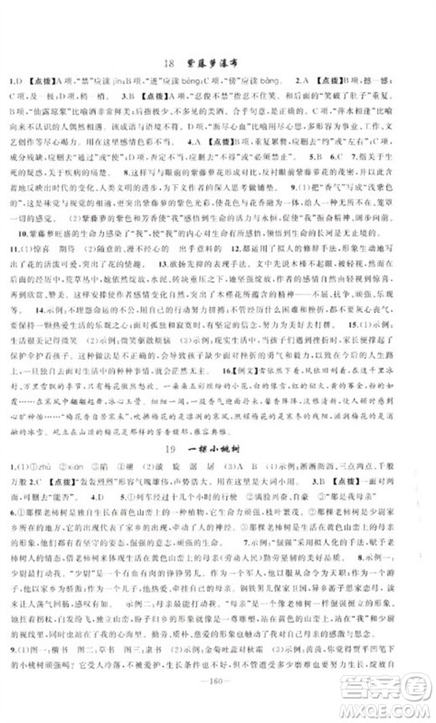 新疆青少年出版社2023原创新课堂七年级语文下册人教版参考答案