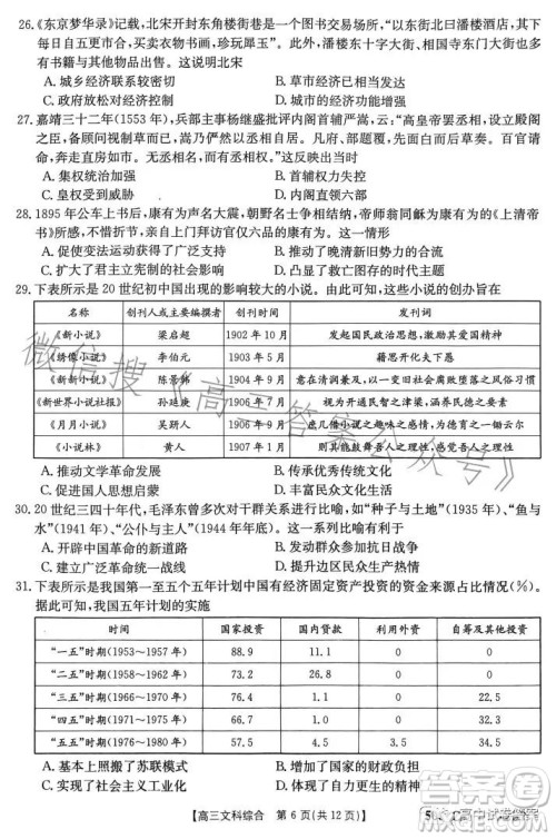 2023金太阳联考5001CHEN高三文科综合试卷答案