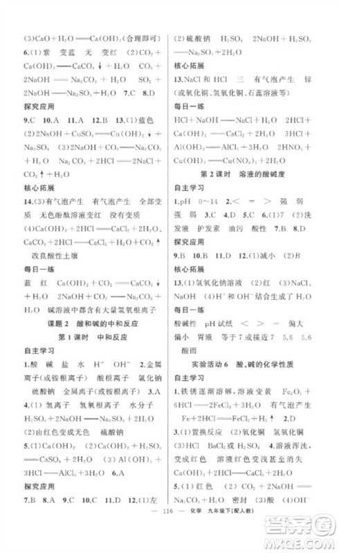 新疆青少年出版社2023原创新课堂九年级化学下册人教版参考答案 新疆青少年出版社2023原创新课堂九年级化学下册人教版参考答案