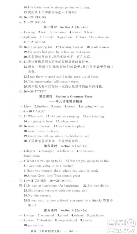 新疆青少年出版社2023原创新课堂九年级英语下册人教版参考答案