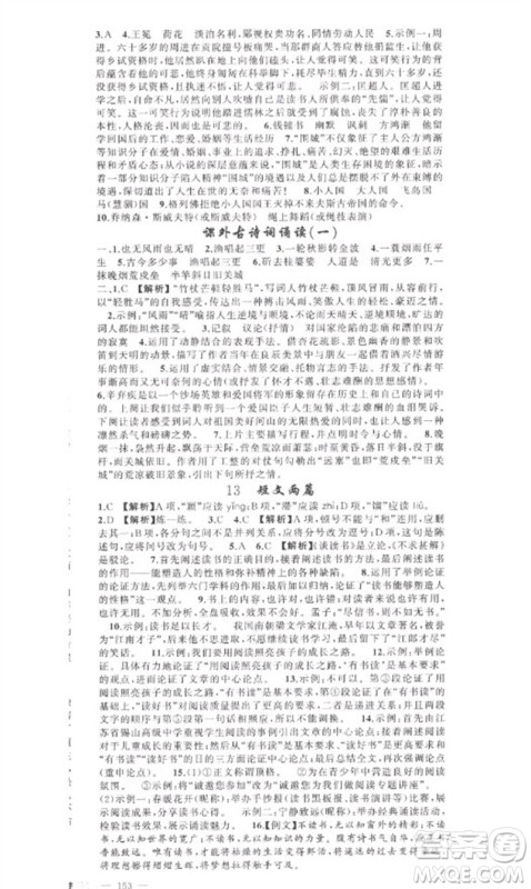 新疆青少年出版社2023原创新课堂九年级语文下册人教版参考答案