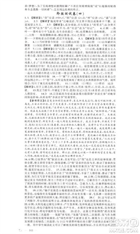 新疆青少年出版社2023原创新课堂九年级语文下册人教版参考答案