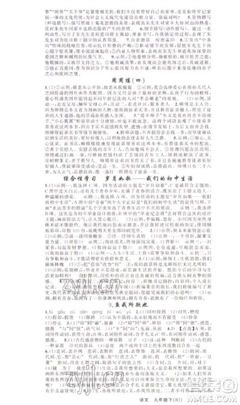 新疆青少年出版社2023原创新课堂九年级语文下册人教版少年季河南专版参考答案