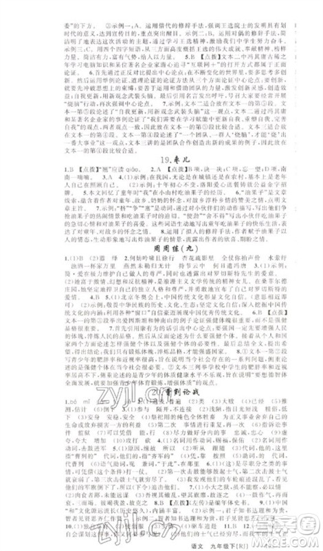 新疆青少年出版社2023原创新课堂九年级语文下册人教版少年季河南专版参考答案