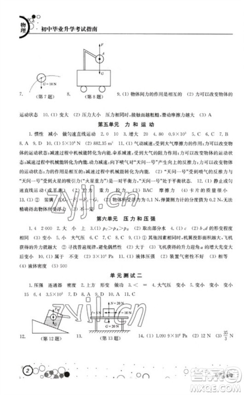 江苏凤凰科学技术出版社2023初中毕业升学考试指南九年级物理通用版参考答案 江苏凤凰科学技术出版社2023初中毕业升学考试指南九年级物理通用版参考答案