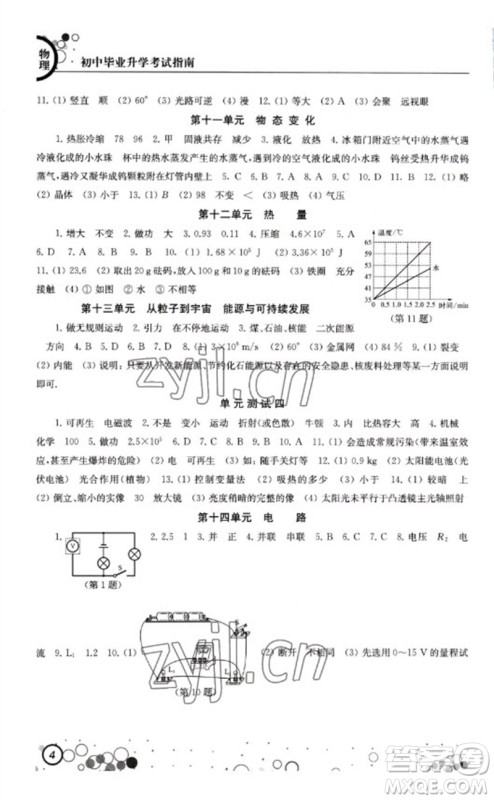 江苏凤凰科学技术出版社2023初中毕业升学考试指南九年级物理通用版参考答案 江苏凤凰科学技术出版社2023初中毕业升学考试指南九年级物理通用版参考答案