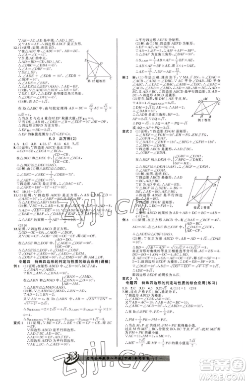 云南科技出版社2023名师金典BFB初中课时优化八年级下册数学浙教版参考答案