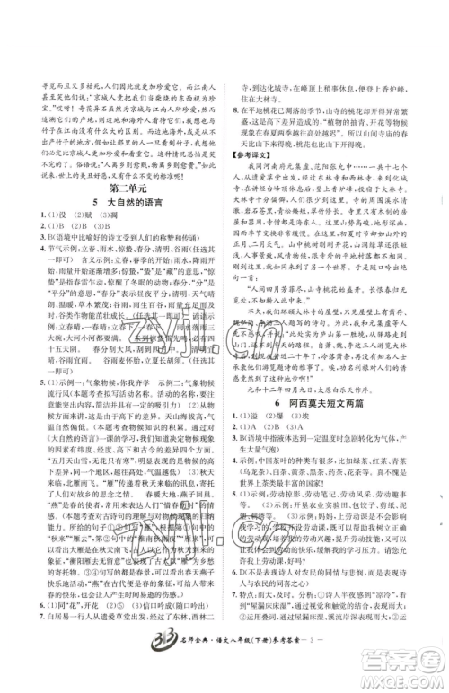 云南科技出版社2023名师金典BFB初中课时优化八年级下册语文人教版参考答案