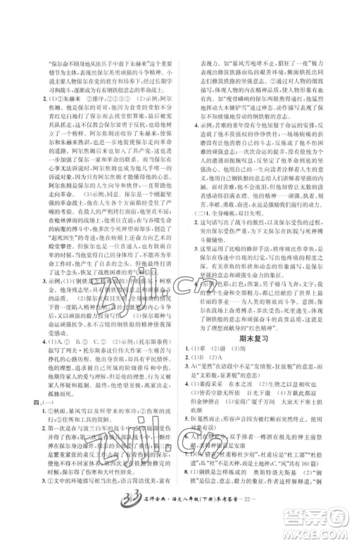 云南科技出版社2023名师金典BFB初中课时优化八年级下册语文人教版参考答案