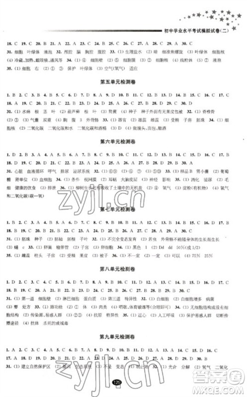 江苏凤凰教育出版社2023初中毕业升学考试指导九年级生物通用版参考答案 江苏凤凰教育出版社2023初中毕业升学考试指导九年级生物通用版参考答案