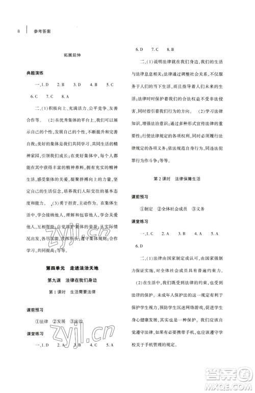 大象出版社2023基础训练七年级下册道德与法治人教版参考答案 大象出版社2023基础训练七年级下册道德与法治人教版参考答案