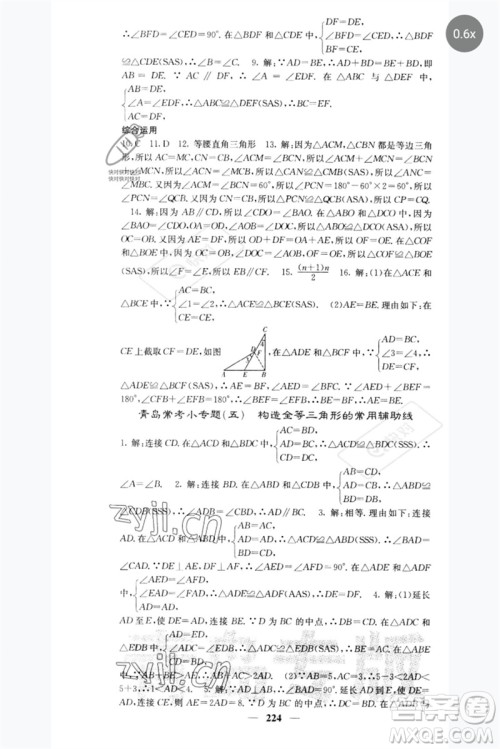 四川大学出版社2023名校课堂内外七年级数学下册北师大版青岛专版参考答案