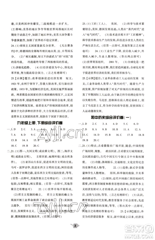 大象出版社2023基础训练九年级下册历史人教版参考答案