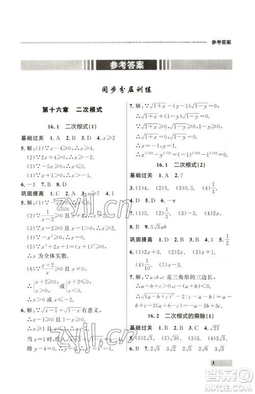 延边大学出版社2023点石成金金牌每课通八年级下册数学人教版大连专版参考答案