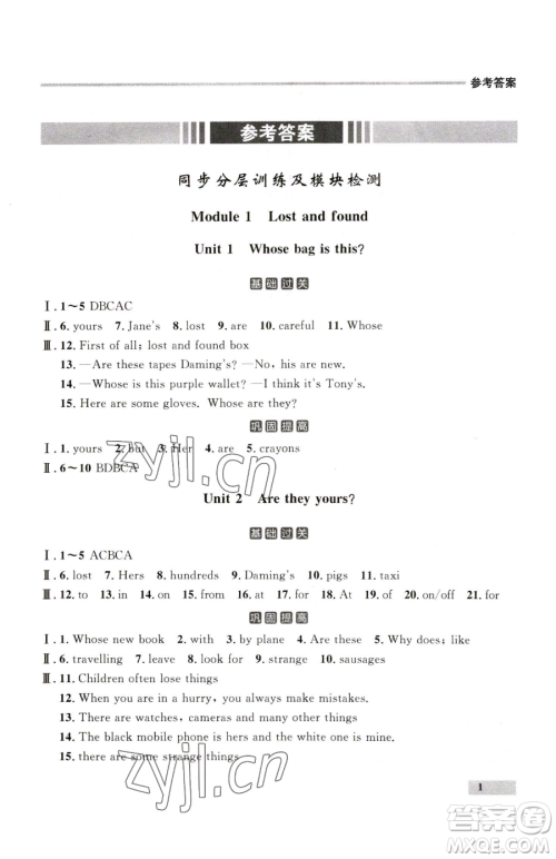 延边大学出版社2023点石成金金牌每课通七年级下册英语外研版参考答案