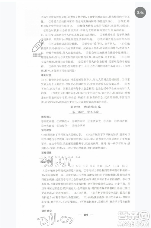 四川大学出版社2023名校课堂内外九年级道德与法治下册人教版参考答案