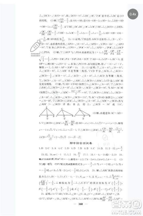 四川大学出版社2023名校课堂内外九年级数学下册人教版参考答案