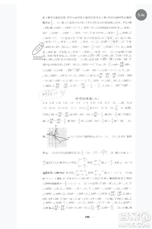 四川大学出版社2023名校课堂内外九年级数学下册人教版参考答案