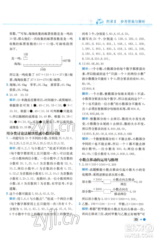 龙门书局2023黄冈小状元练重点培优同步作业四年级下册数学人教版参考答案