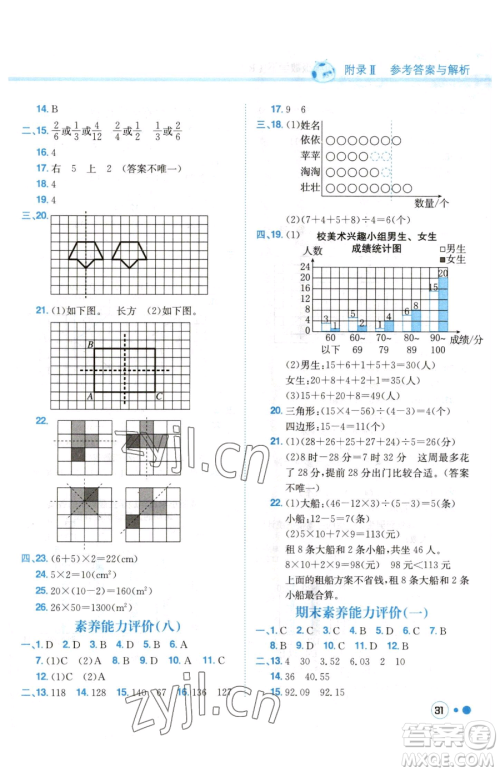 龙门书局2023黄冈小状元练重点培优同步作业四年级下册数学人教版参考答案