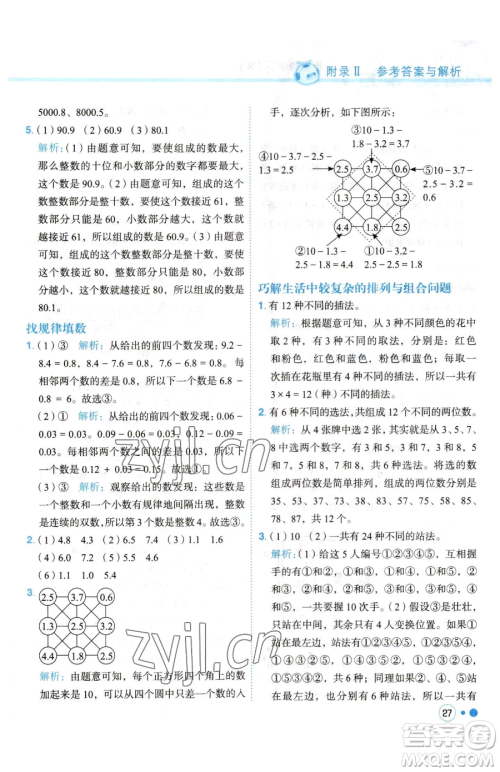 龙门书局2023黄冈小状元练重点培优同步作业三年级下册数学人教版参考答案