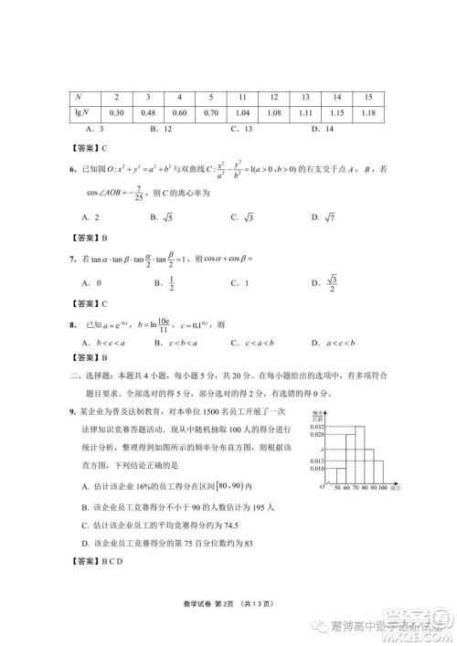 江苏决胜新高考2023届高三年级5月份大联考数学试题答案