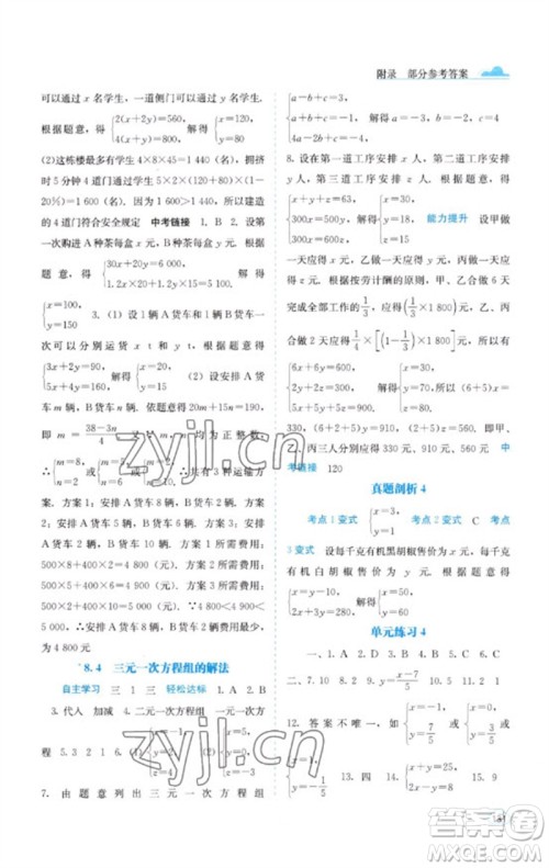 广西教育出版社2023自主学习能力测评七年级数学下册人教版参考答案