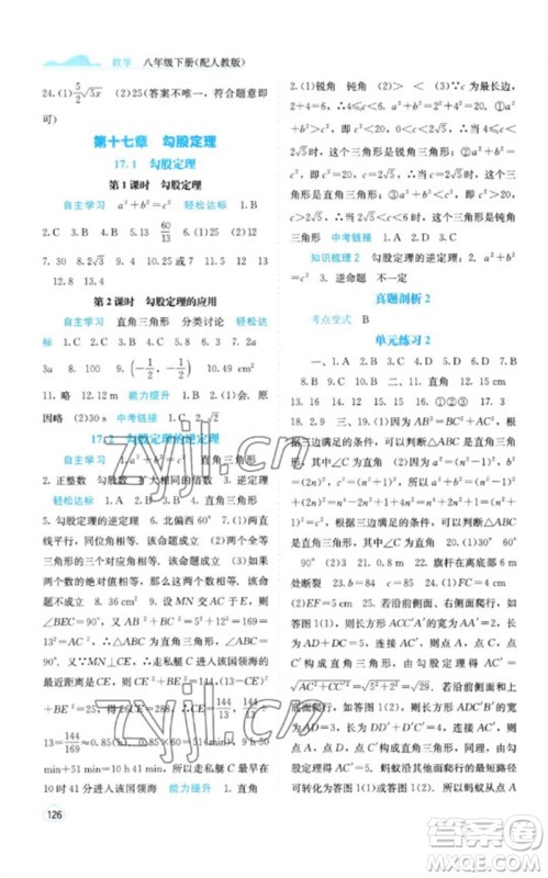 广西教育出版社2023自主学习能力测评八年级数学下册人教版参考答案