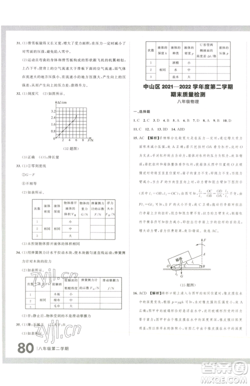 延边大学出版社2023名校大考卷八年级下册物理人教版大连专版参考答案