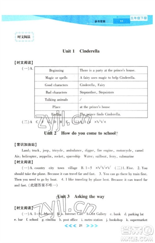 黄山书社2023自主学习当堂反馈课时作业本五年级英语下册译林版参考答案