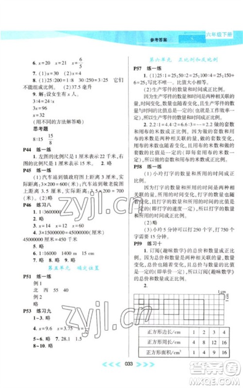黄山书社2023自主学习当堂反馈课时作业本六年级数学下册苏教版参考答案