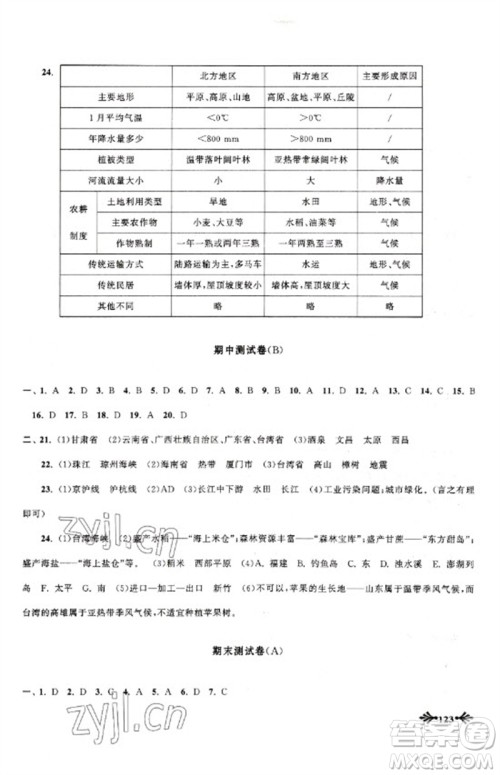 黄山书社2023自主学习当堂反馈八年级地理下册人教版参考答案