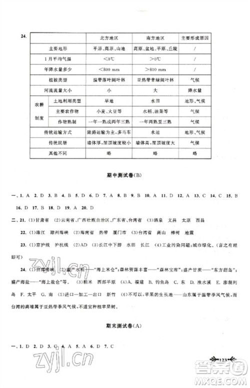 黄山书社2023自主学习当堂反馈八年级地理下册人教版参考答案