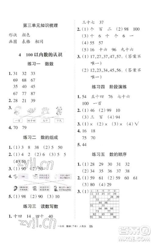 宁夏人民教育出版社2023学习之友一年级数学下册人教版参考答案