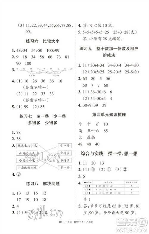 宁夏人民教育出版社2023学习之友一年级数学下册人教版参考答案