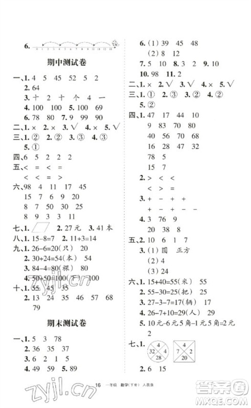 宁夏人民教育出版社2023学习之友一年级数学下册人教版参考答案