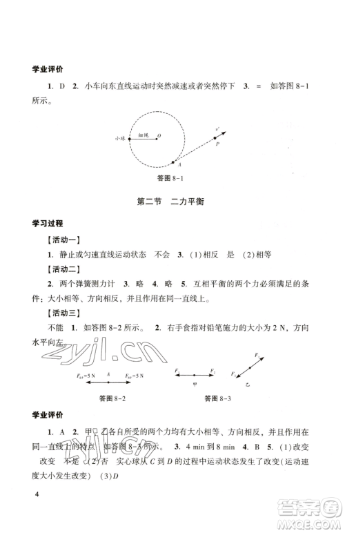 广州出版社2023阳光学业评价八年级下册物理人教版参考答案