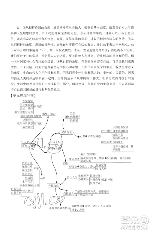 广州出版社2023阳光学业评价七年级下册道德与法治人教版参考答案