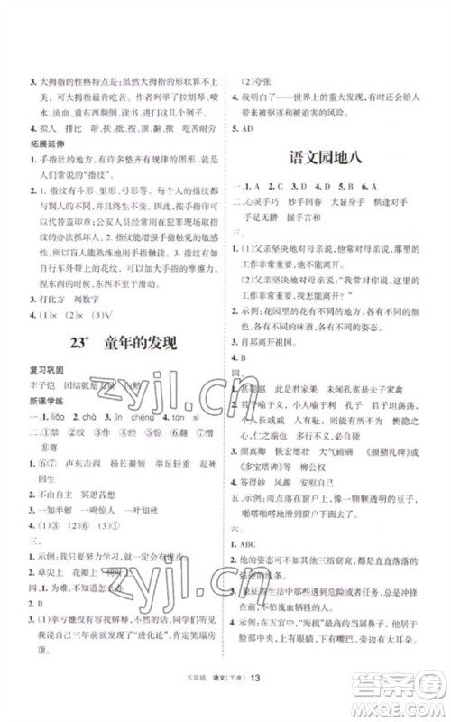 宁夏人民教育出版社2023学习之友五年级语文下册人教版参考答案