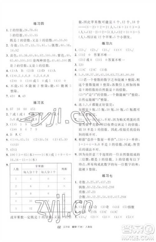 宁夏人民教育出版社2023学习之友五年级数学下册人教版参考答案