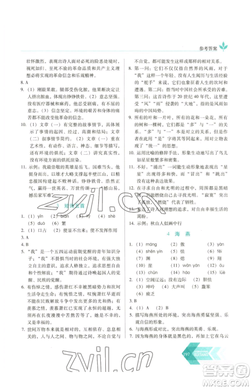 长春出版社2023中学生随堂同步练习九年级下册语文人教版参考答案